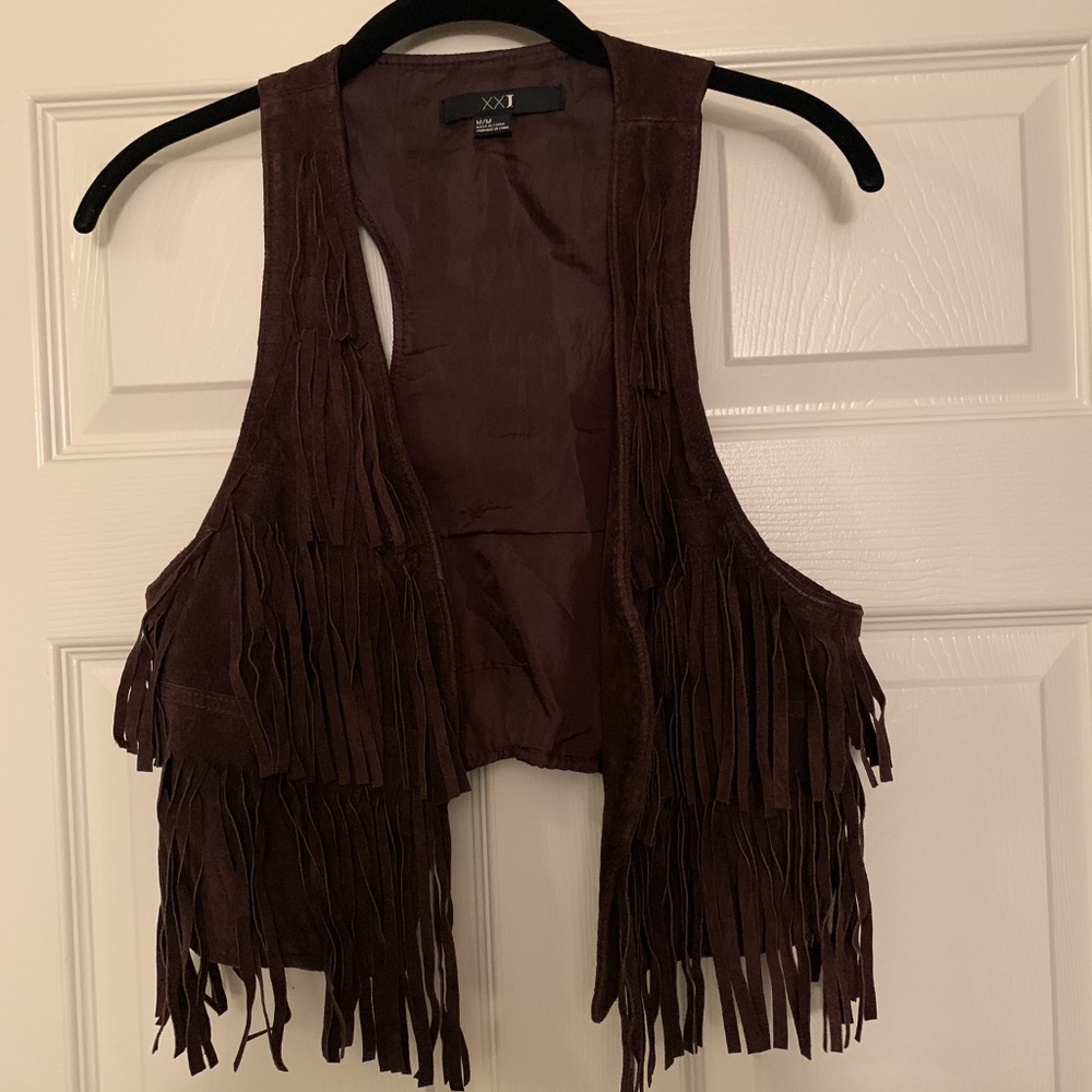 Brown suede fringe vest